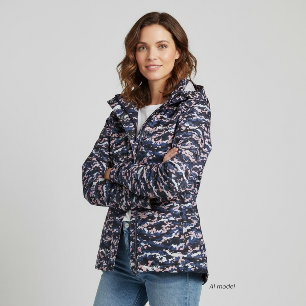 Columbia Jacket Womens Medium Multicolor Omni-Tech Camo Waterproof Hooded Hiking